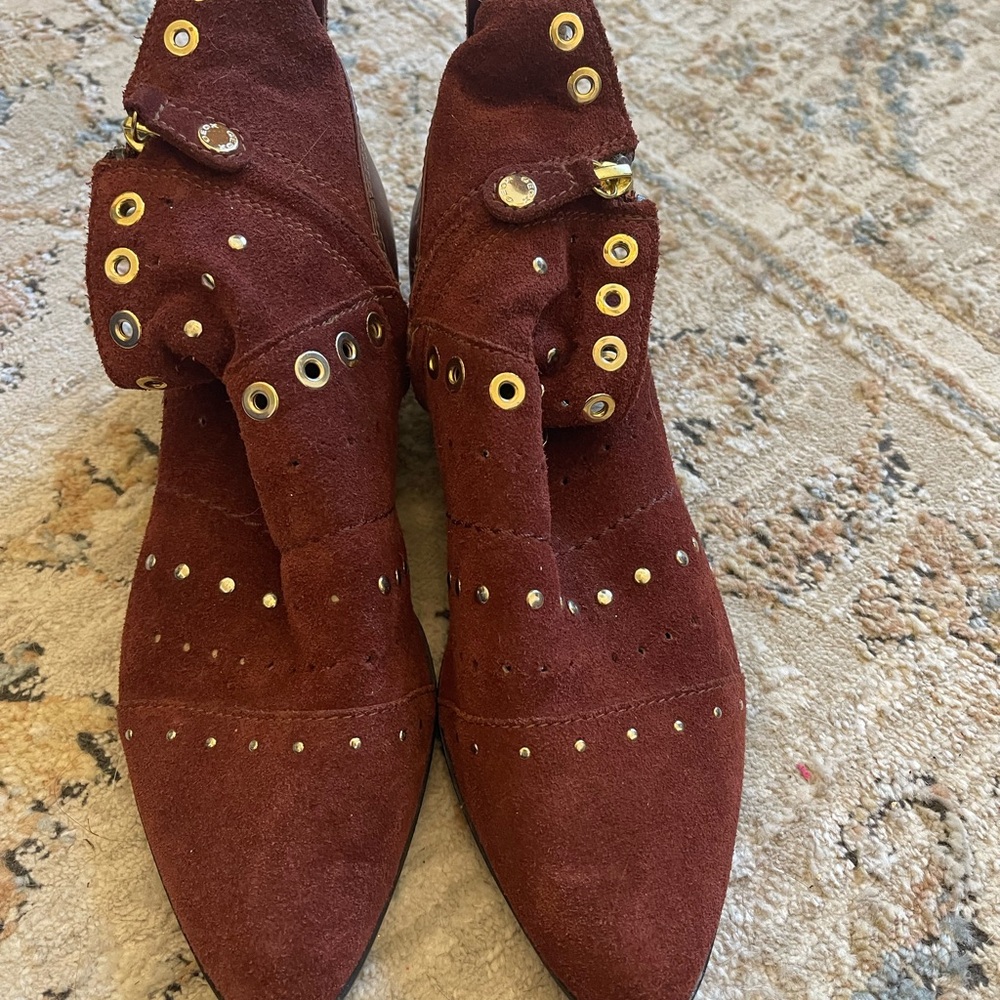 Geox Burgundy Suede Ankle Boots with Gold Accents